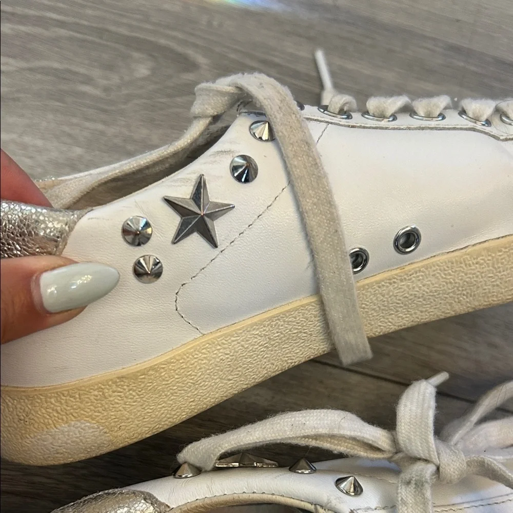 ASH Brand Women's Dazed Stars & Studs Leather Shoes Sneakers White Silver Sz 37